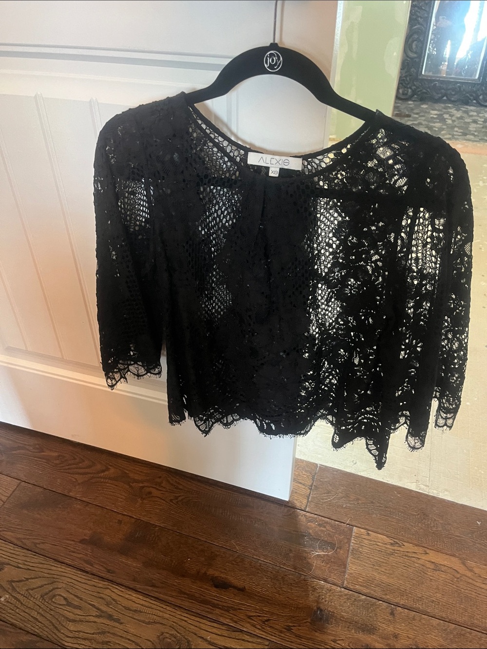 Alexis Black Floral Crochet Lace Overlay Top